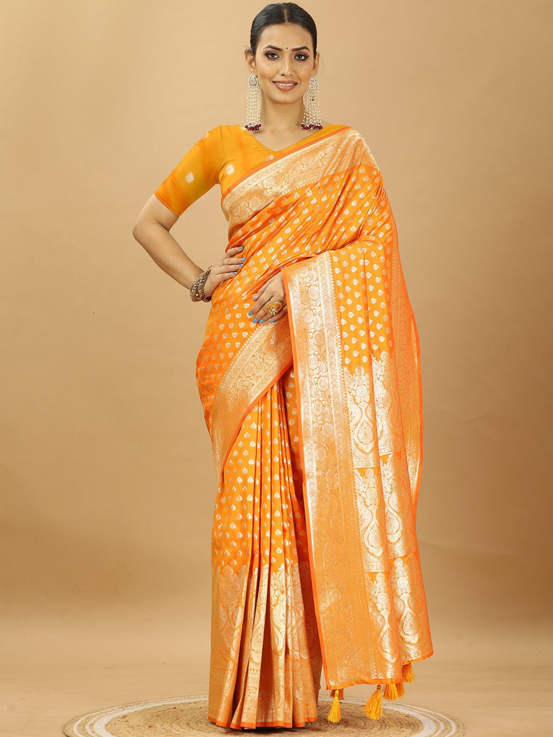 

SWAMI STUDIO Women Woven Design Zari Pure Silk Banarasi Saree, Orange