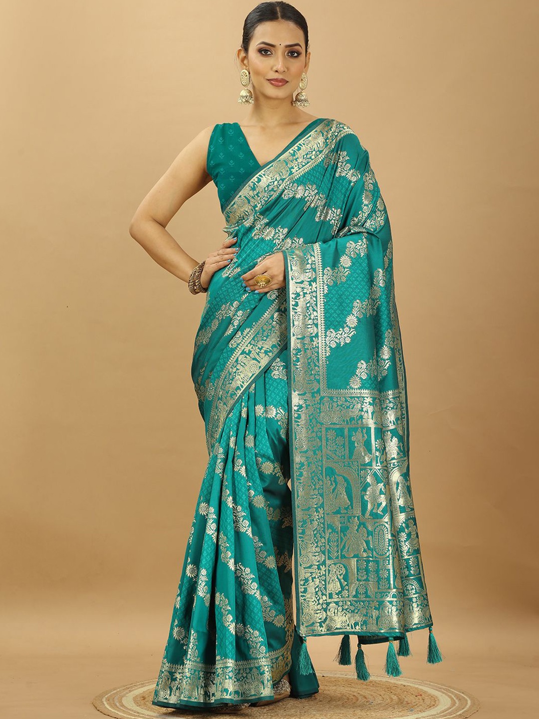 

SWAMI STUDIO Woven Design Zari Pure Silk Banarasi Saree, Teal