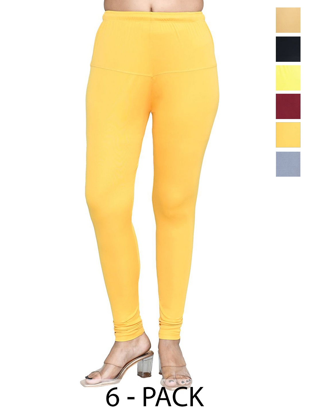 

RAPL Women Pack of 6 Cotton Blend Breathable Churidar Length Leggings, Grey
