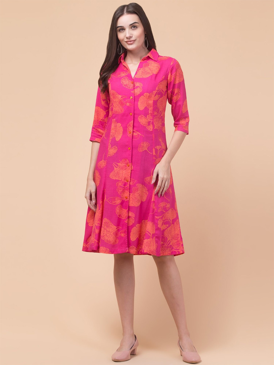 

Hive91 Women Floral Printed A-Line Dress, Pink