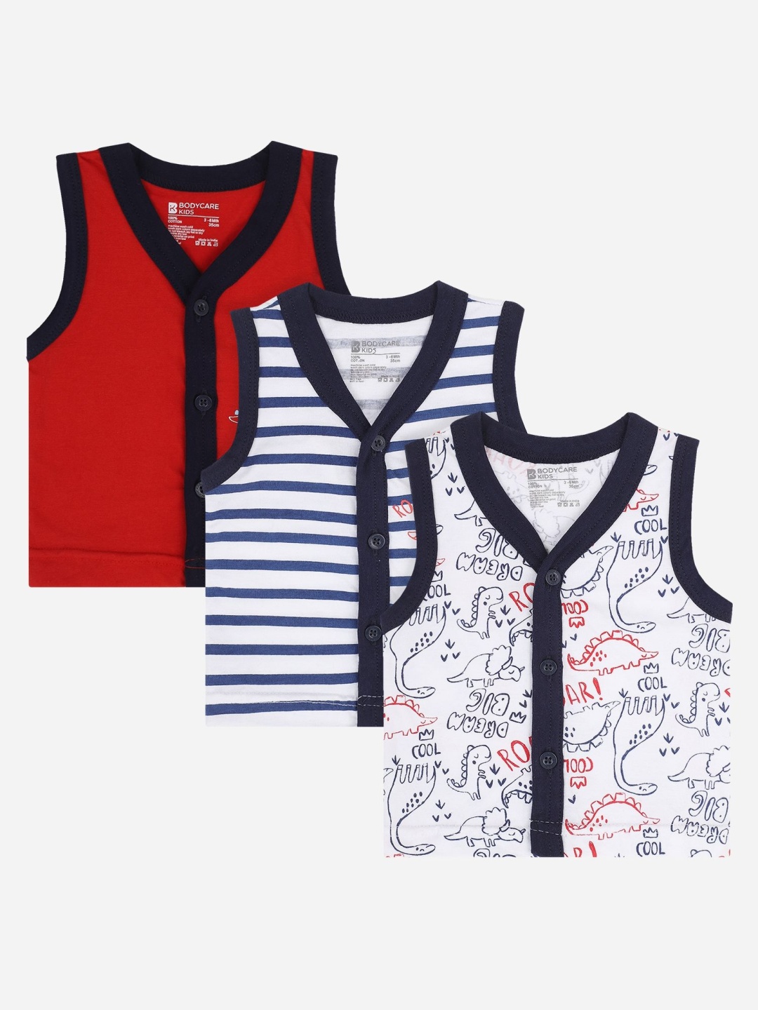 

Bodycare Boys Pack Of 3 Printed Assorted Cotton Innerwear Vests