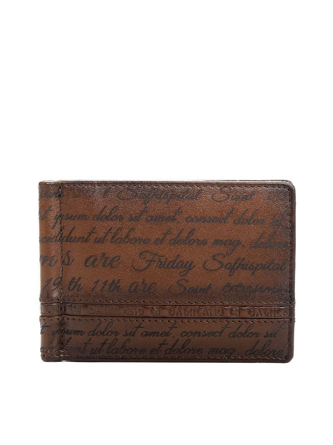 

Da Milano Men Typography Textured Leather Money Clip, Brown