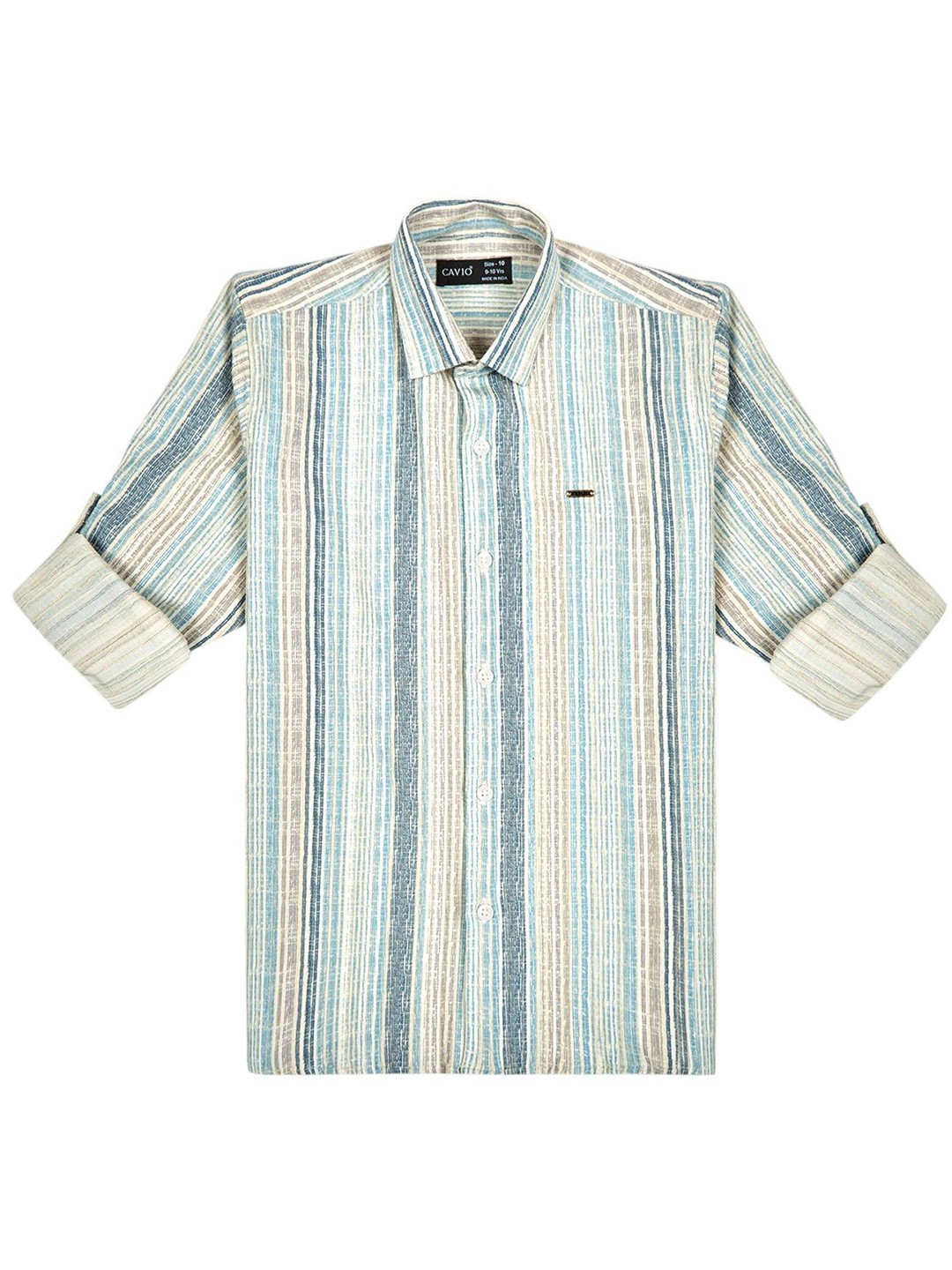 

CAVIO Boys Comfort Fit Spread Collar Vertical Striped Cotton Casual Shirt, White