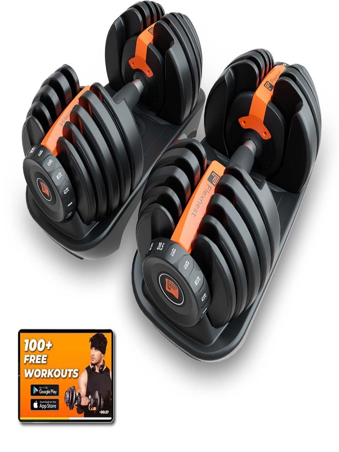 

Flexnest Set of 2 Adjustable Dumbbells Easy Weight Adjustment For Home Workout, Black