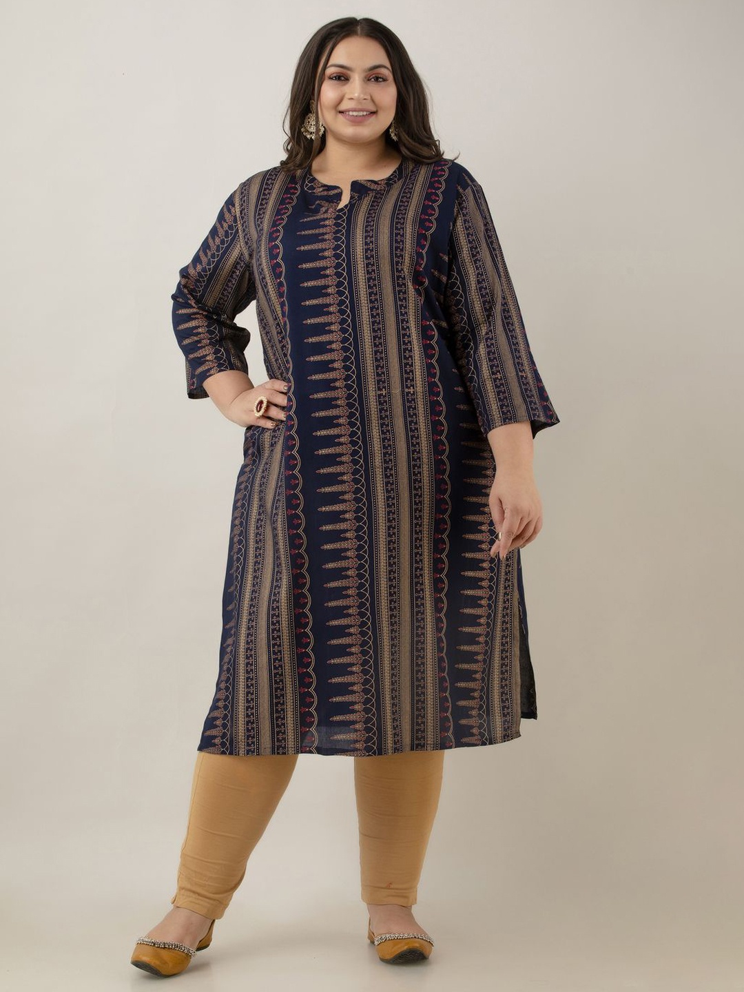 

Fashion Zest Women Plus Size Ethnic Motifs Printed Straight Kurta, Blue