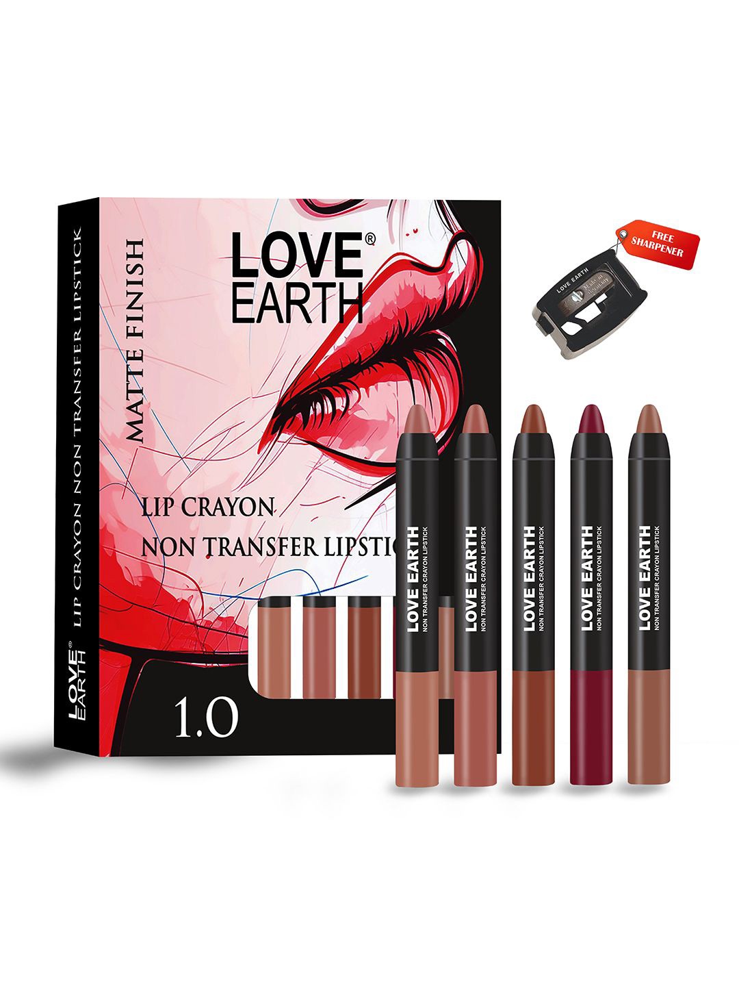 

LOVE EARTH Set Of 5 Lipstick - 3.5 gEach - Juniper-Prunus-Butterfly Bush-Coffee Rose-Brown