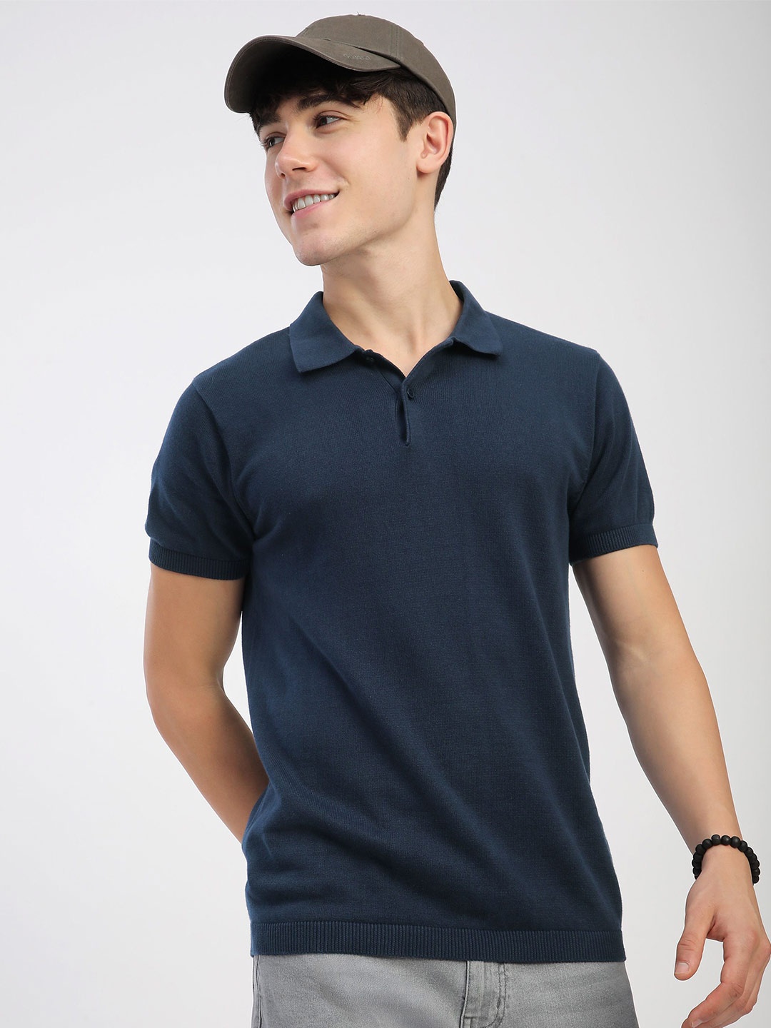 

Beyoung Men Solid Polo Collar Cotton T-shirt, Navy blue