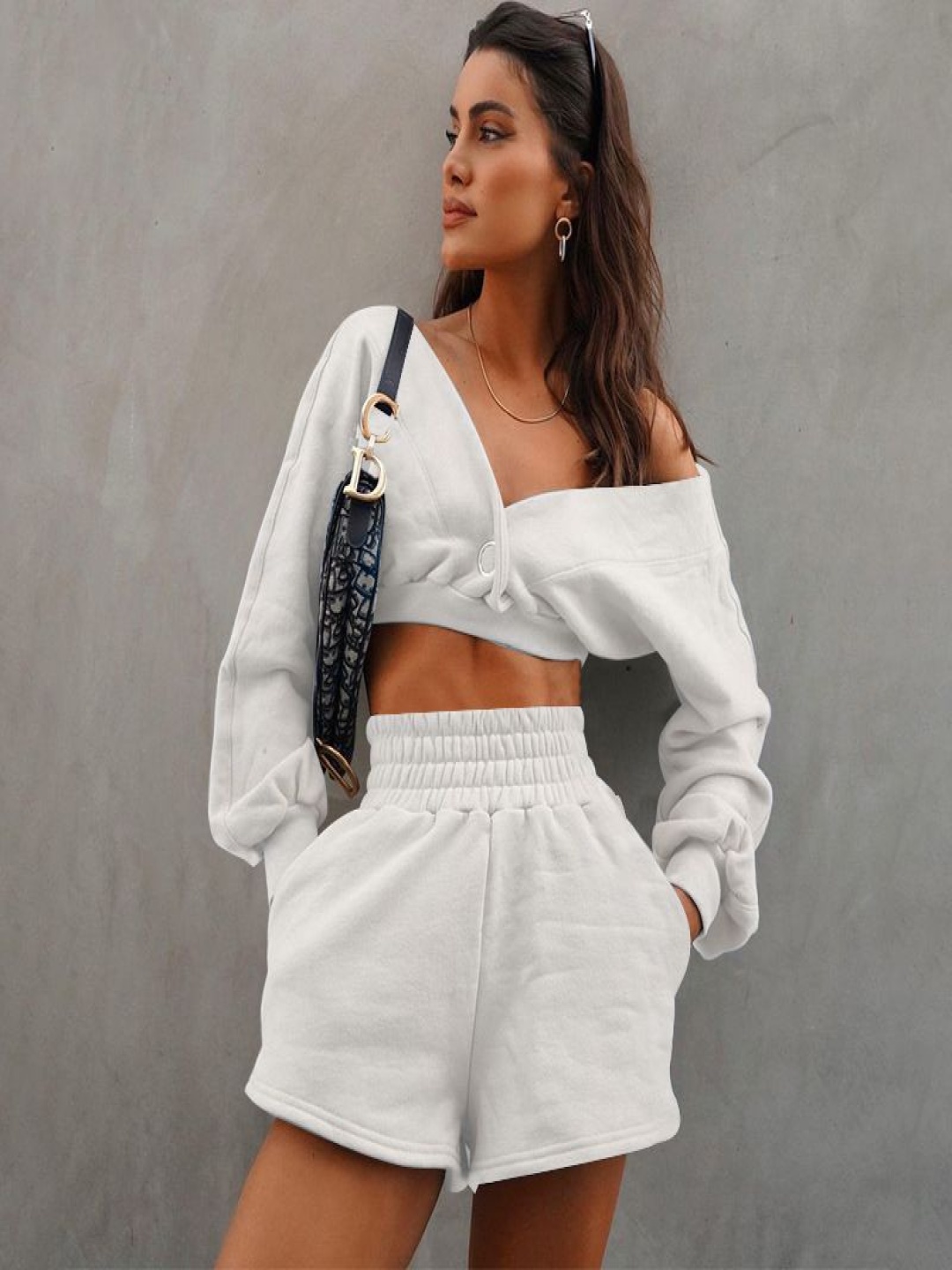 

StyleCast White V-Neck Sweater & Shorts