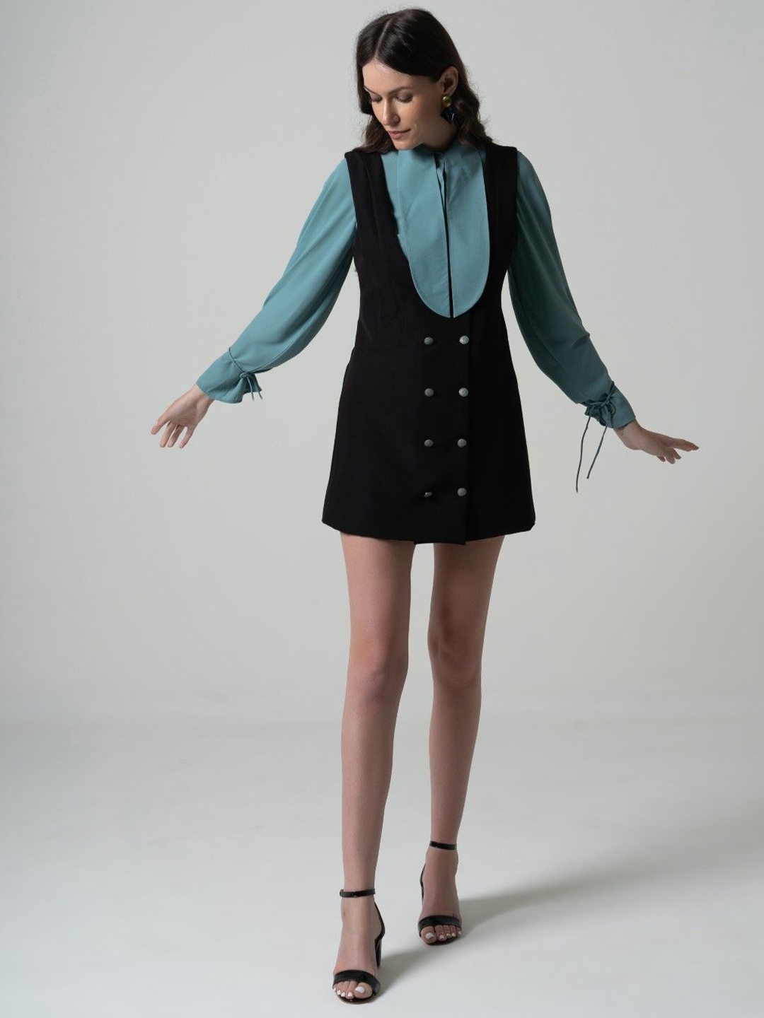 

CHALSI & CYRUS Crepe Pinafore Mini Dress, Blue