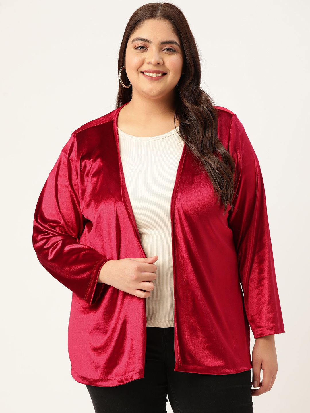 

theRebelinme Plus Size Long Sleeves Open Front Shrug, Red