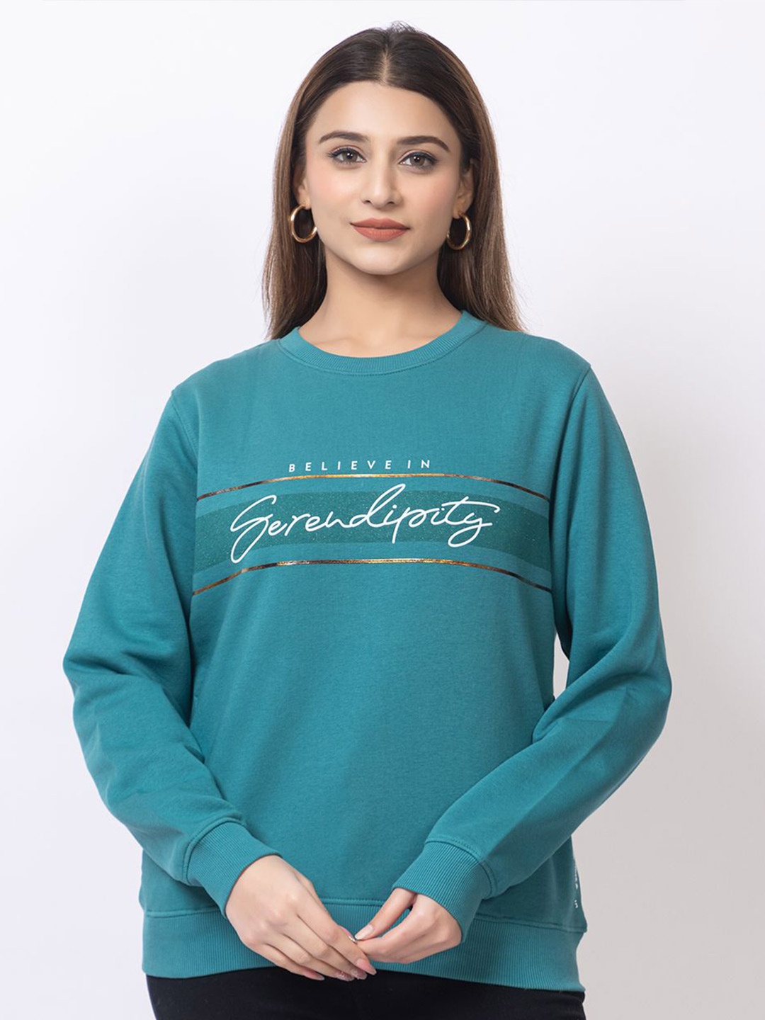 

Cheribell Women Typography Printed Sweatshirt, Green