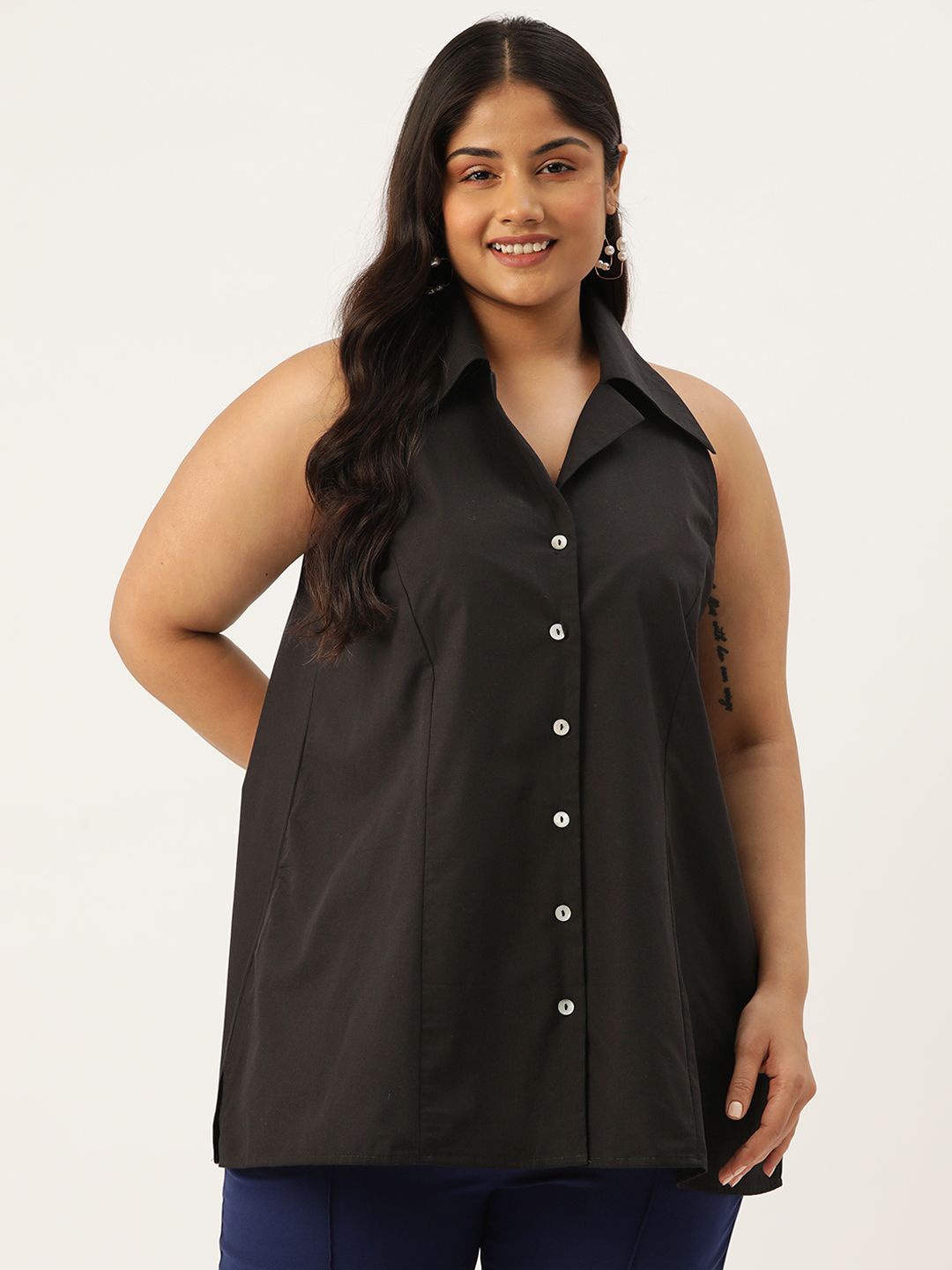 

theRebelinme Women Cotton Shirt Style Top Plus Size, Black