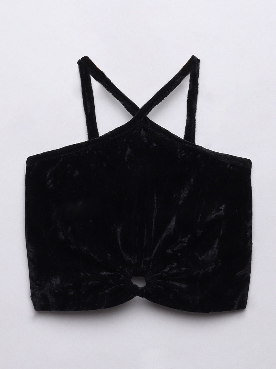 

taffykids Girls Halter Neck Velvet Crop Top, Black