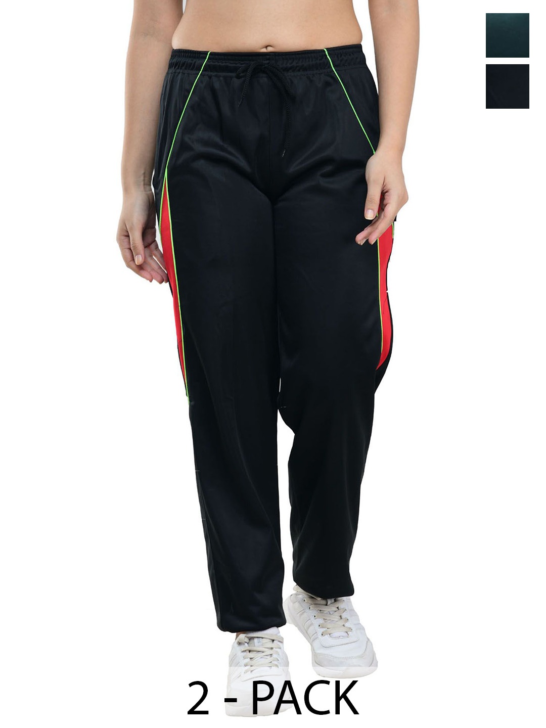 

IndiWeaves Pack Of 2 Mid Rise Track Pants, Green