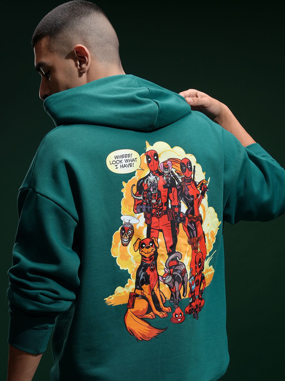 

HIGHLANDER Marvel Deadpool Men Drop Shoulder Oversized Hooded Sweatshirt, Green