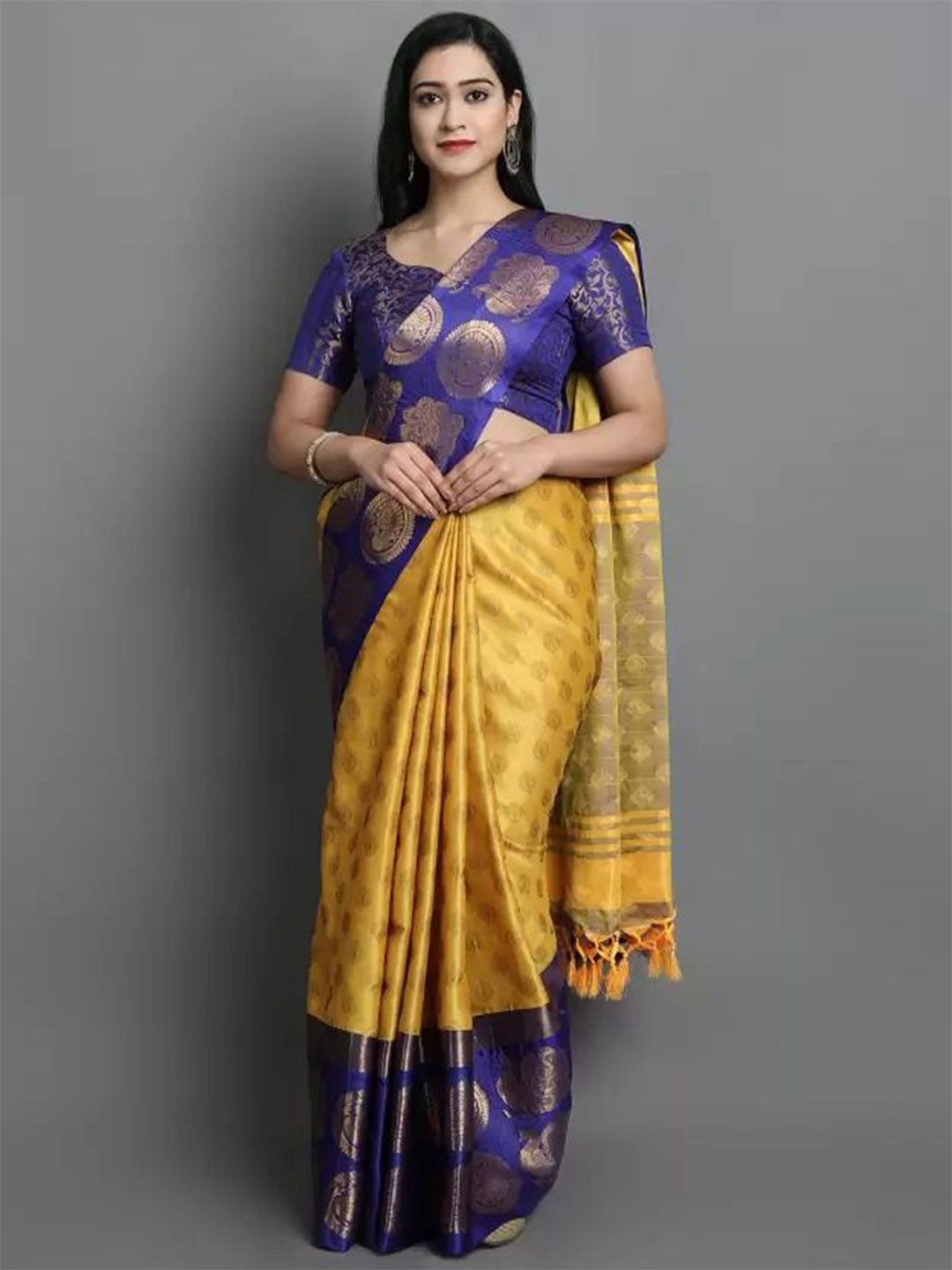 

SAADHVI Woven Design Zari Art Silk Saree, Yellow