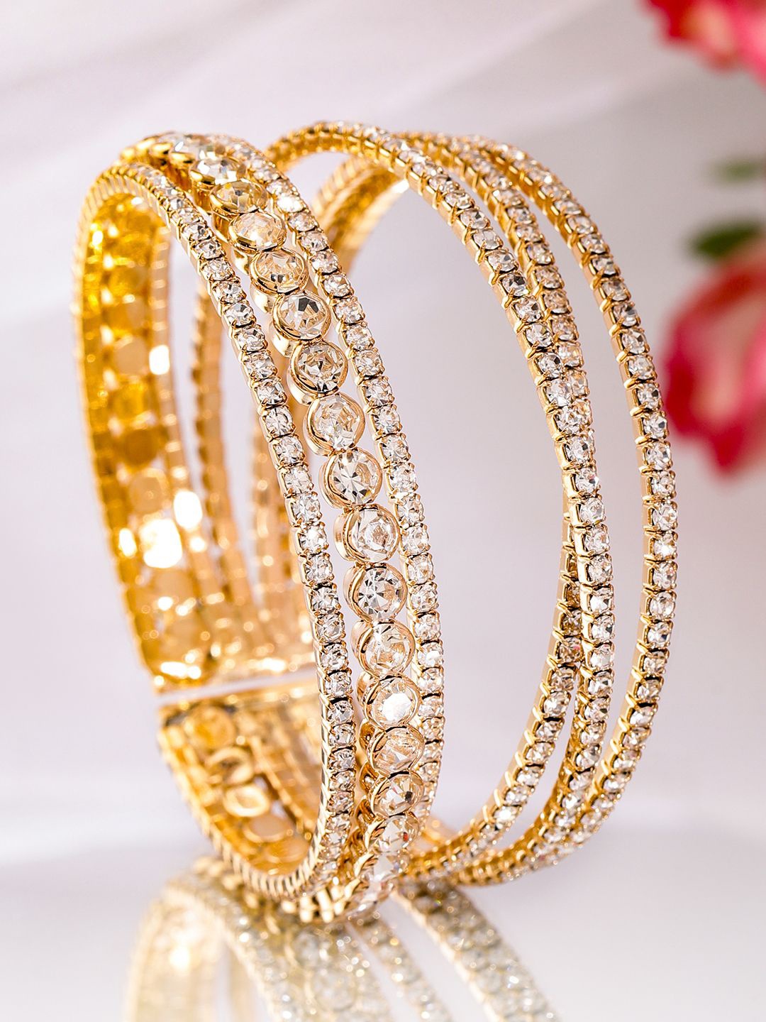 

Rubans 18K Gold-Plated Cuff Bracelet with Sparkling AD & Cubic Zirconia Stones