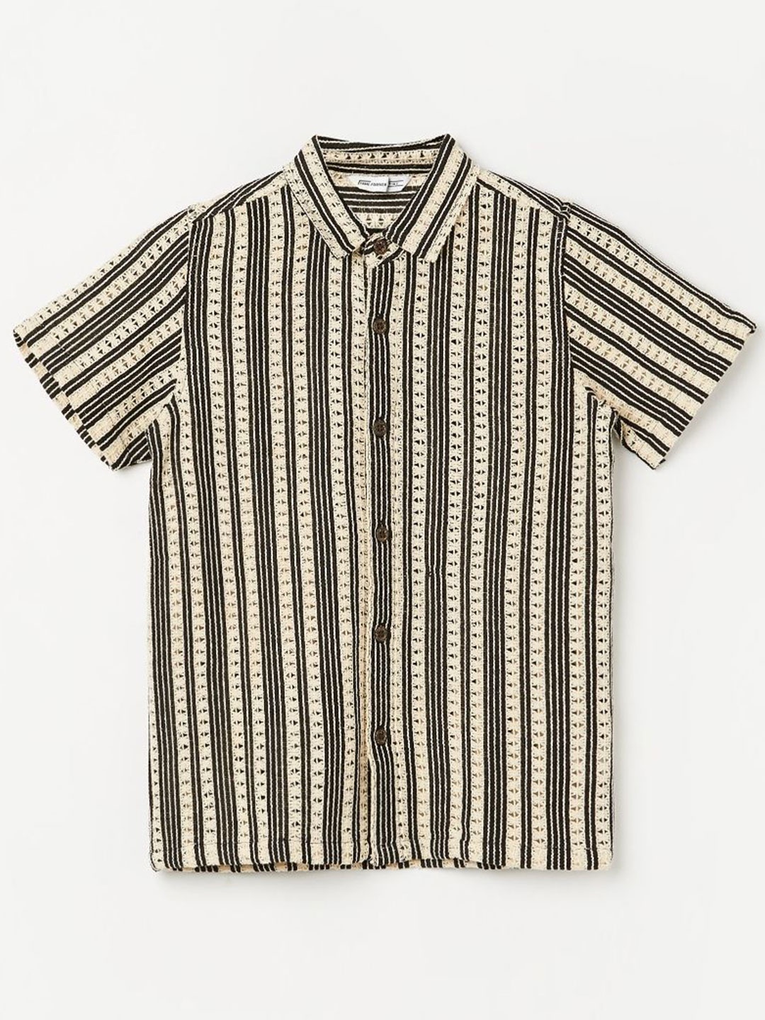 

Fame Forever by Lifestyle Boys Cutaway Collar Vertical Striped Cotton Casual Shirt, Off white