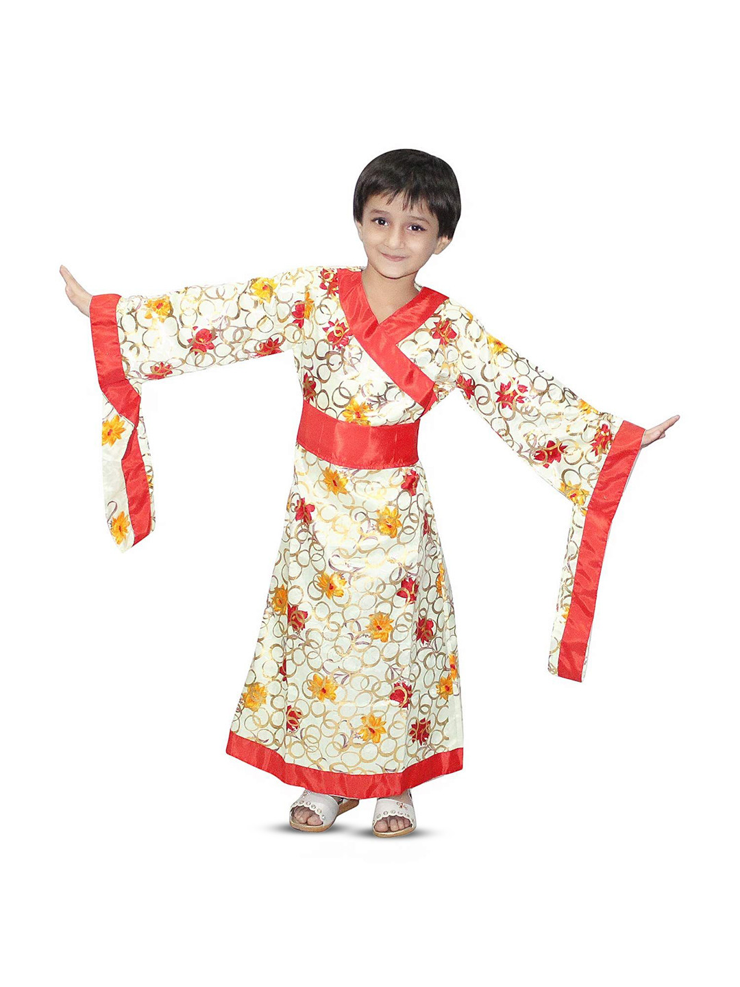 

Kaku Fancy Dresses Kids Japanese Kimono Global Ethnic Costume Gown With Belt, Red