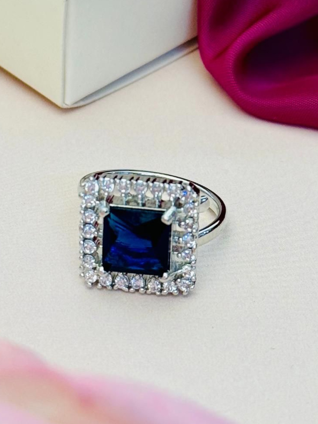 

ABDESIGNS Exquisite Silver Plated American Diamond Stone Studded Ring