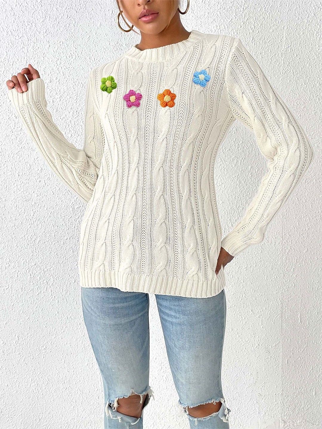 

StyleCast Women Embroidered Pullover with Embroidered Detail, White