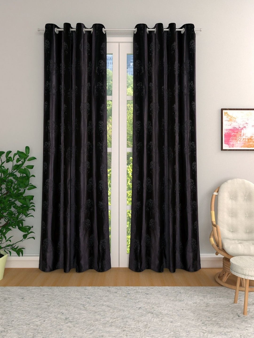 

Myntra Elegant Homes Coffee Brown Set of 2 Floral Room Darkening Door Curtain