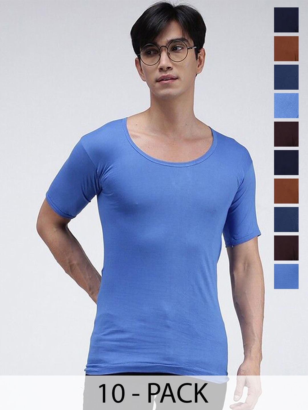 

AMUL COMFY Pack Of 10 Pure Cotton Innerwear Vests Comfy-Color-RNS-10-75, Blue