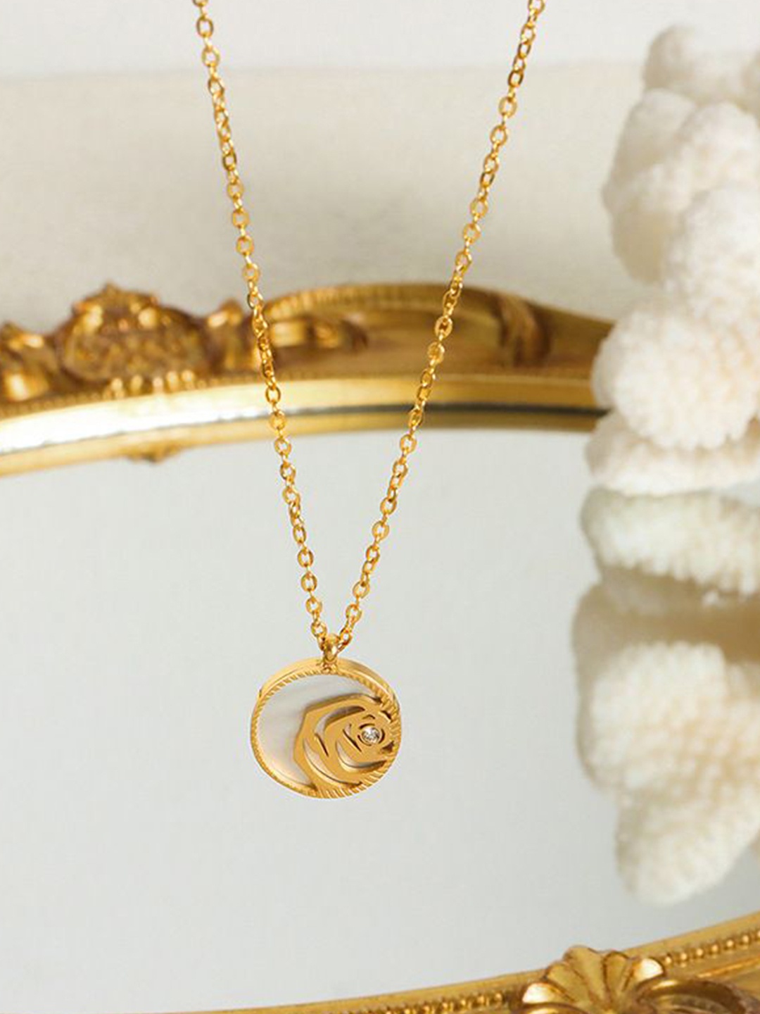 

Just Lil Things Stone Studded Pendant With Chain, Gold