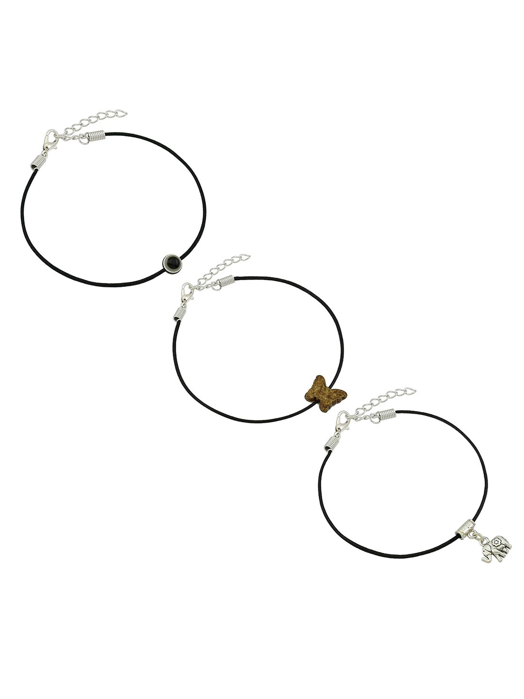 

HIGH TRENDZ Women Set of 3 Anklets, Black