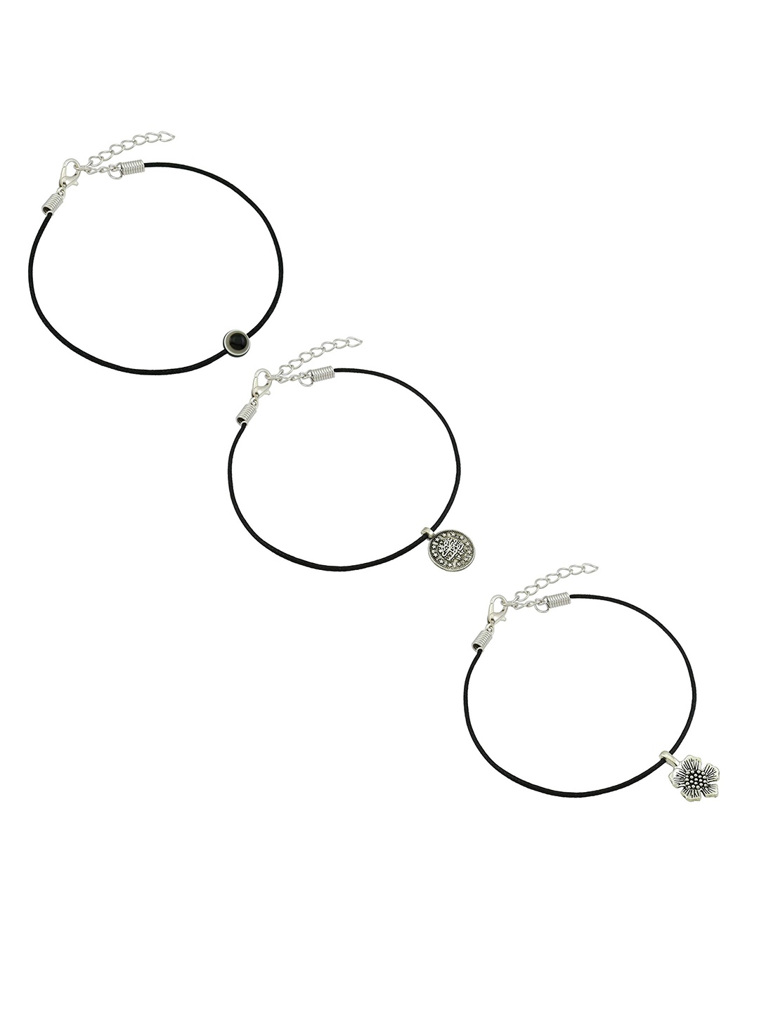 

HIGH TRENDZ Women Set of 3 Anklets, Black