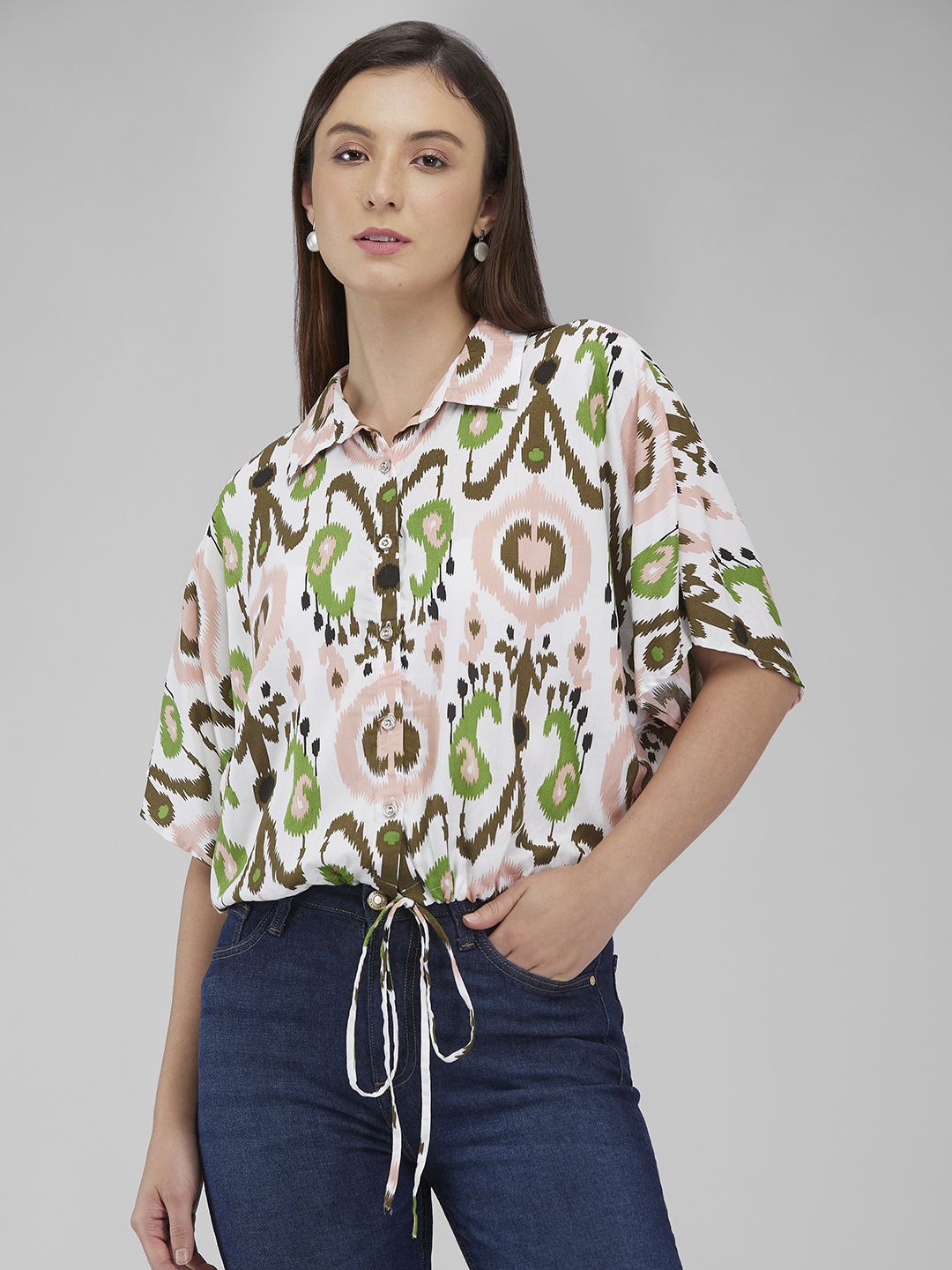 

IZEL Women Opaque Abstract Printed Casual Shirt, White