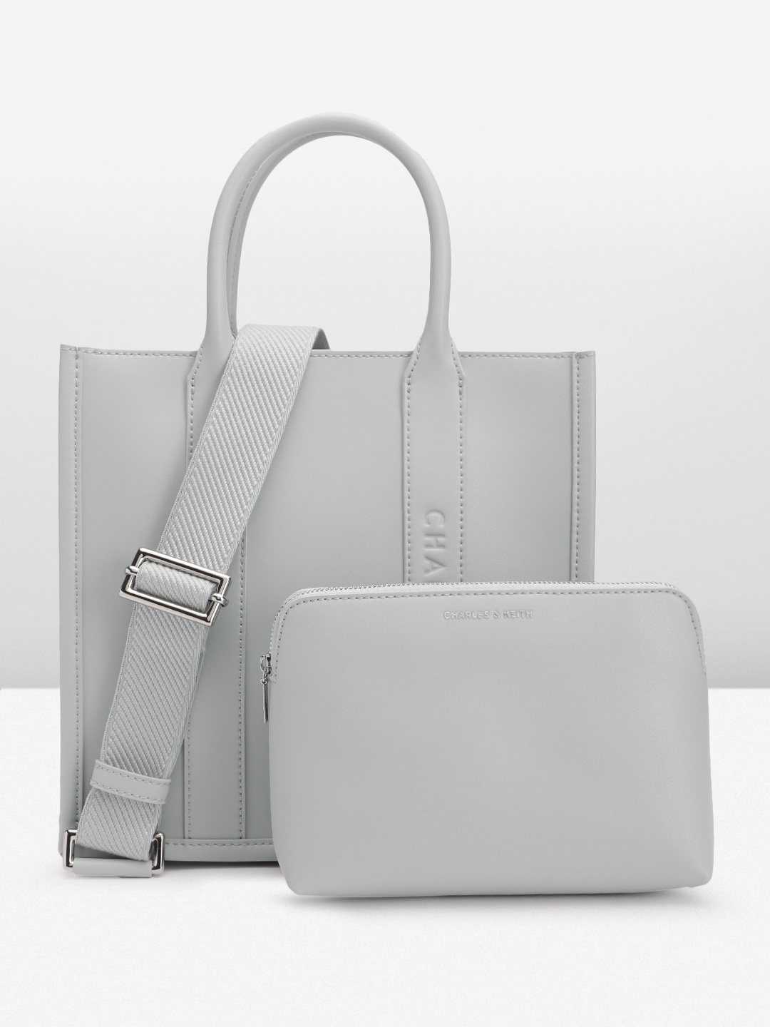 

CHARLES & KEITH PU Structured Handheld Bag, Grey
