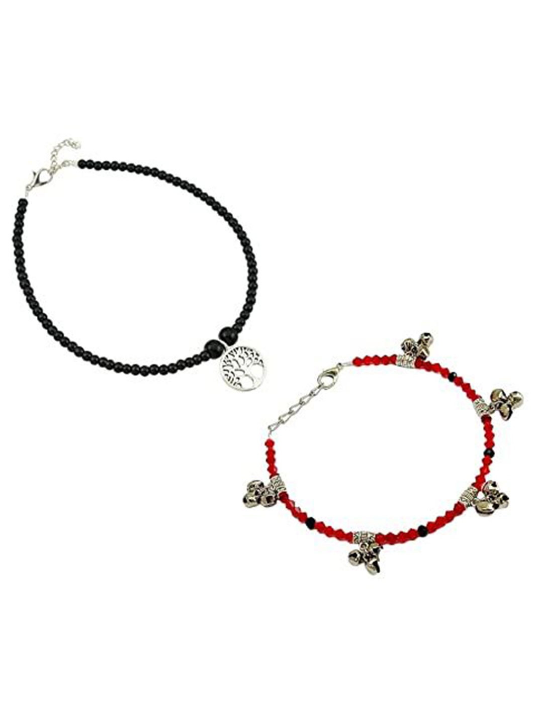 

HIGH TRENDZ Women Set of 2 Anklets, Black