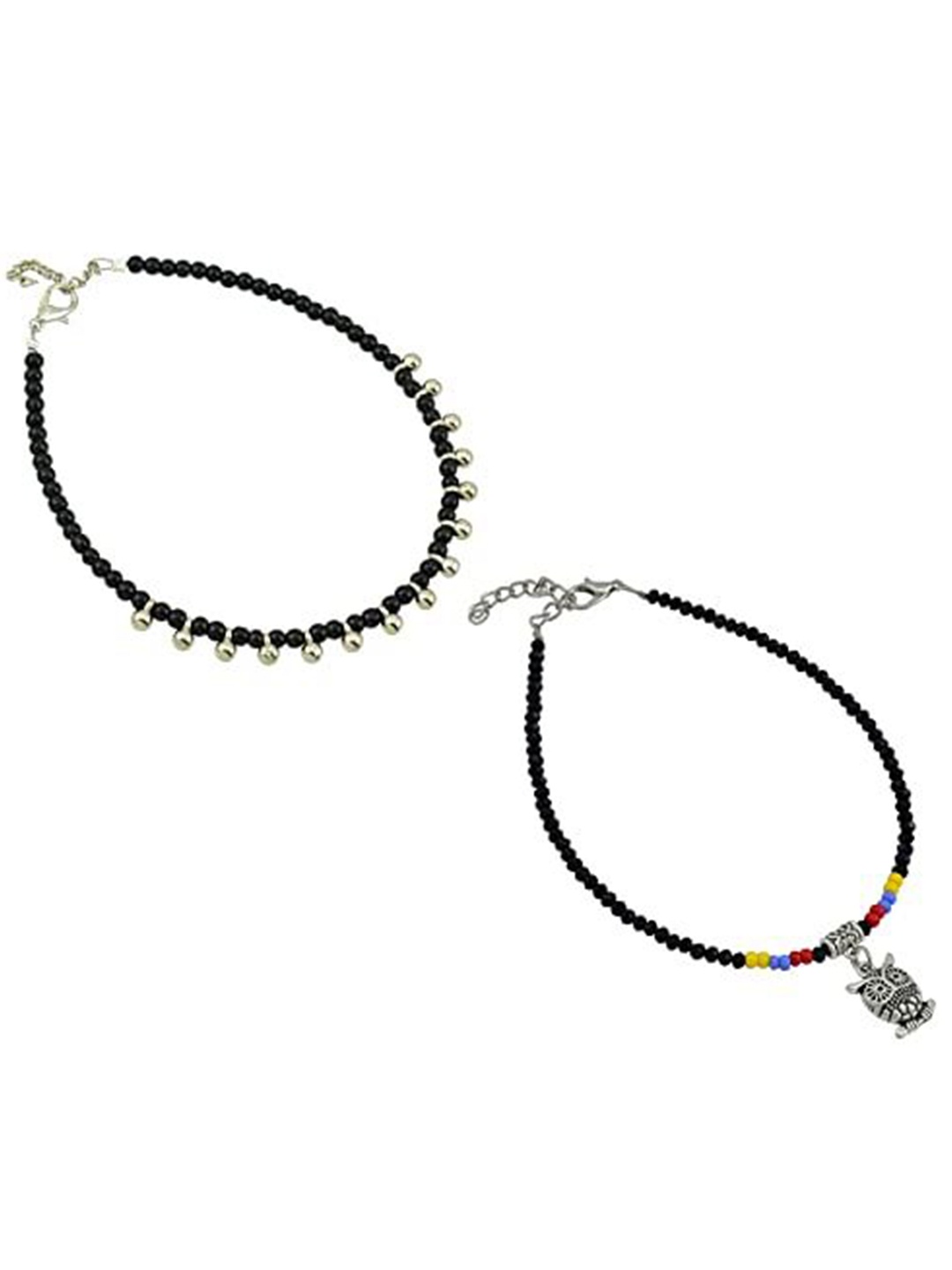 

HIGH TRENDZ Women Set of 2 Anklets, Black