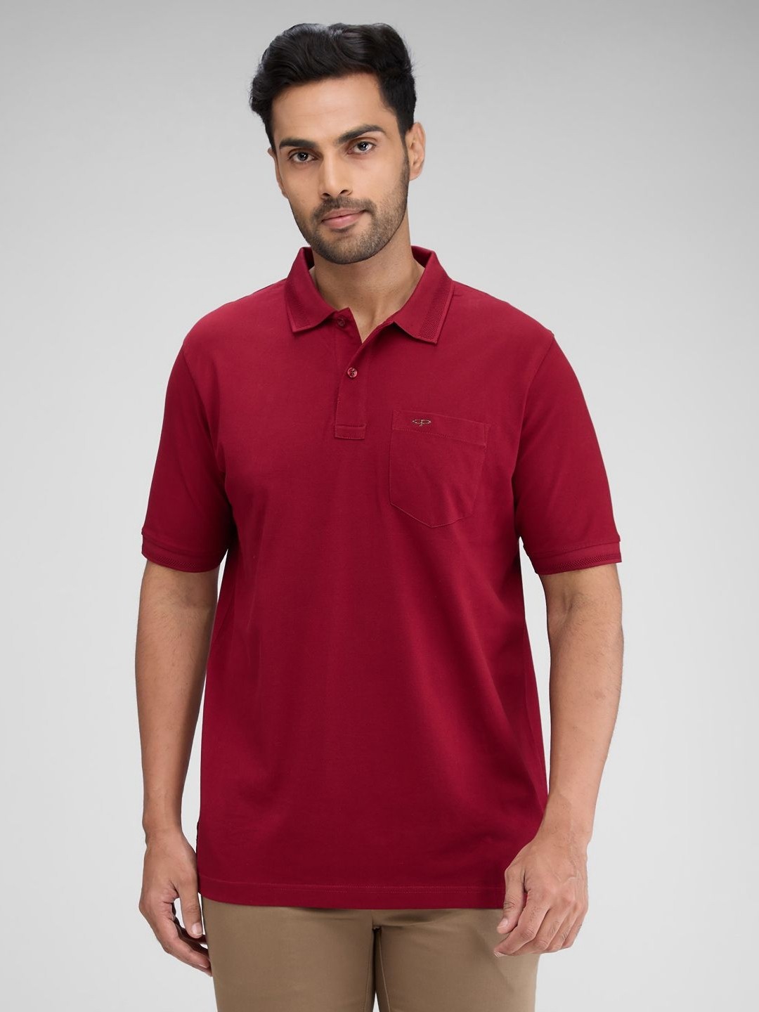 

ColorPlus Men Polo Collar Pockets T-shirt, Maroon