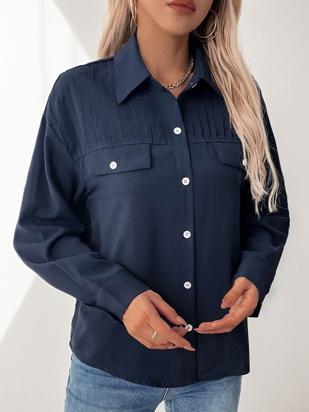 

StyleCast x Revolte Women Opaque Casual Shirt, Navy blue