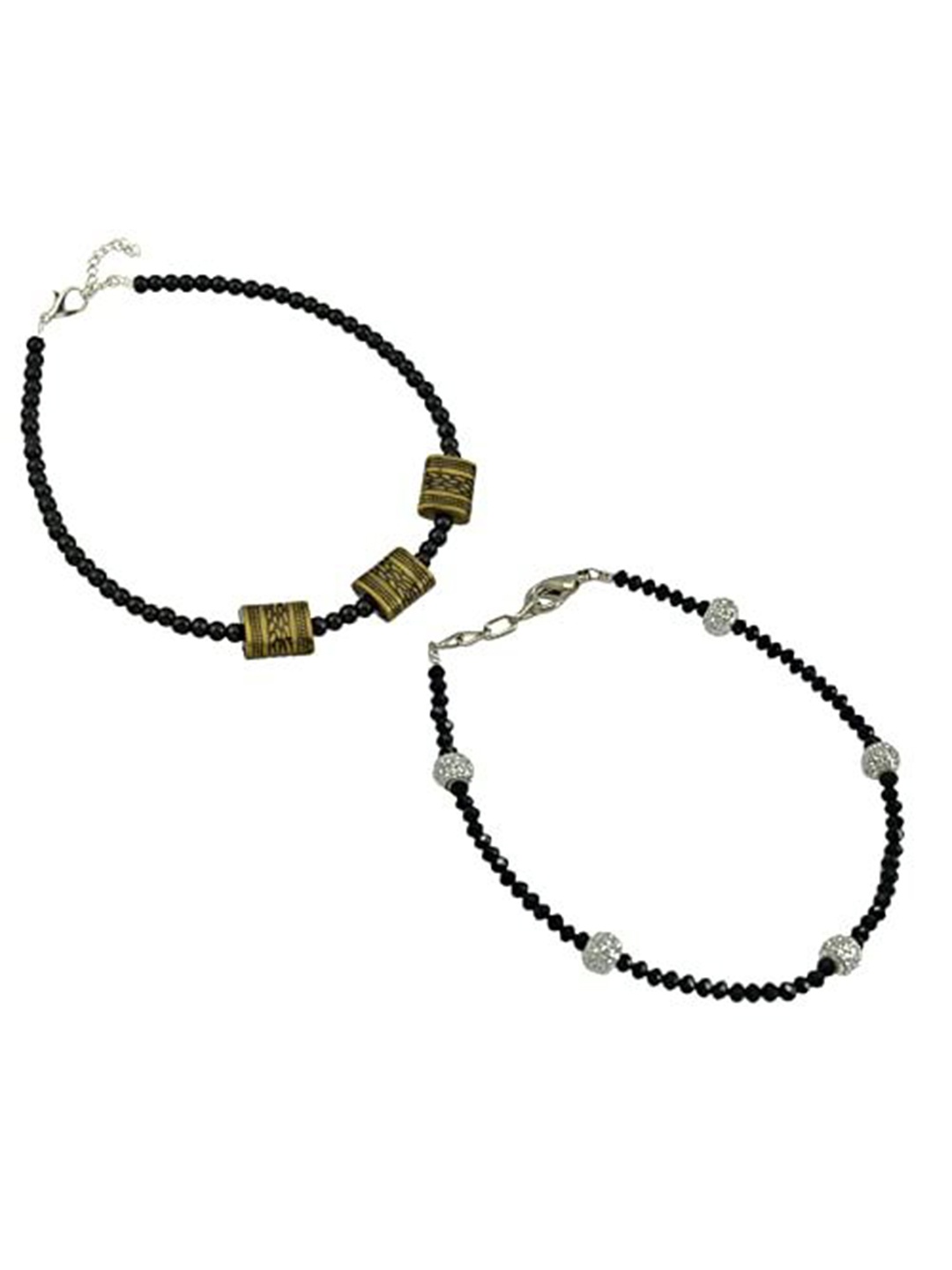

HIGH TRENDZ Women Set of 2 Anklets, Black
