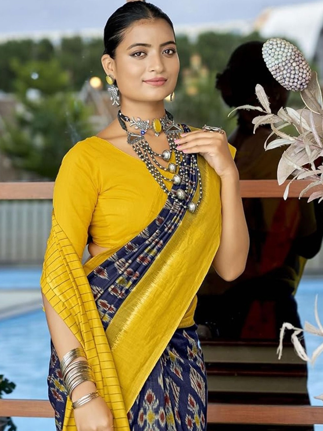 

Anouk Ethnic Motifs Pure Cotton Ikat Saree, Mustard
