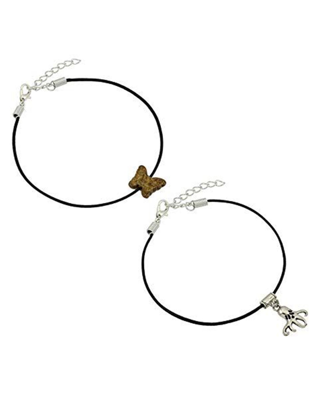 

HIGH TRENDZ Women Set of 2 Anklets, Black