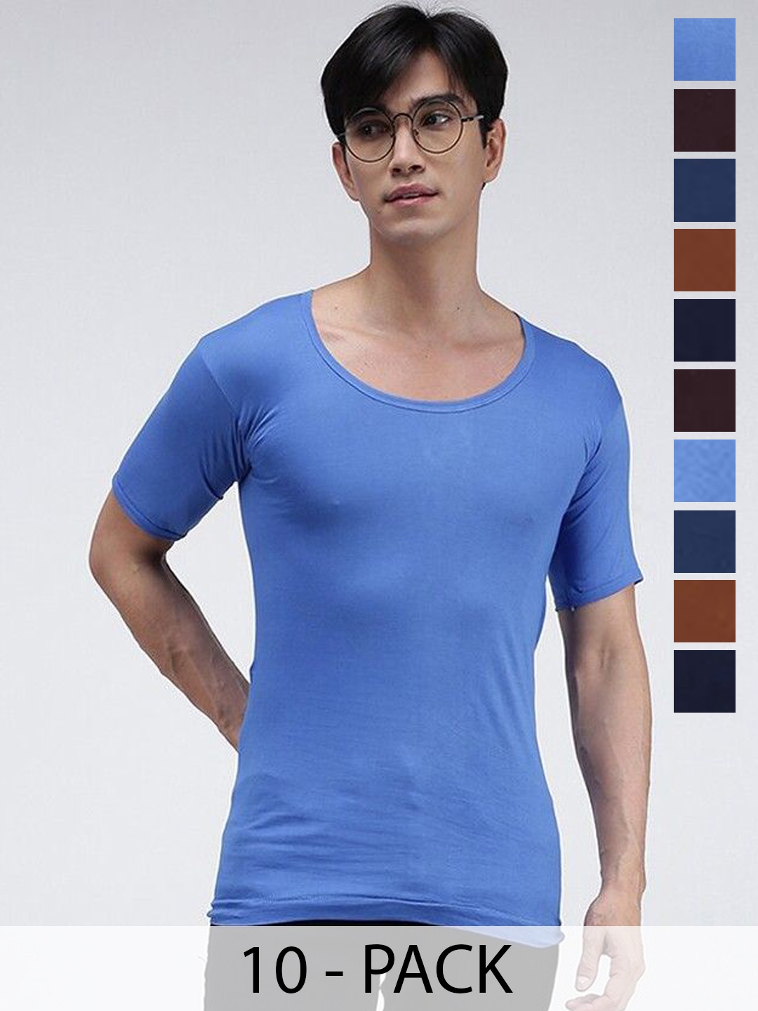 

AMUL COMFY Pack Of 10 Pure Cotton Gym Vests, Blue