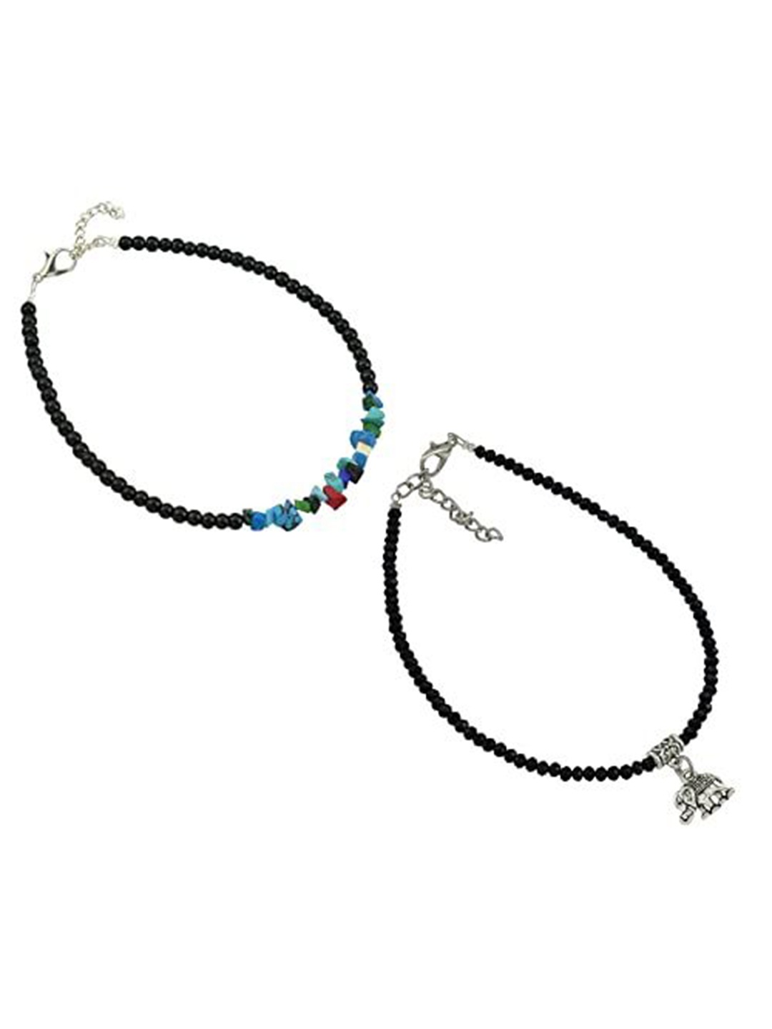 

HIGH TRENDZ Women Set of 2 Anklets, Black