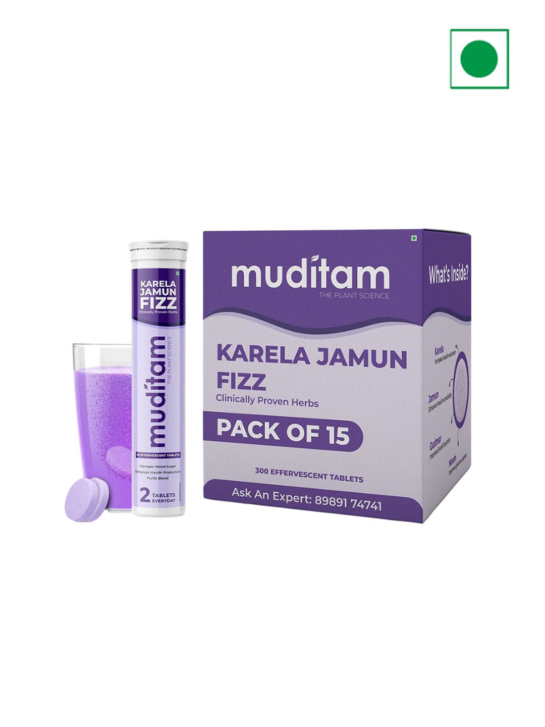 

Muditam Set Of 15 Karela Jamun Fizz Tablets - 20 Effervescent Each, White