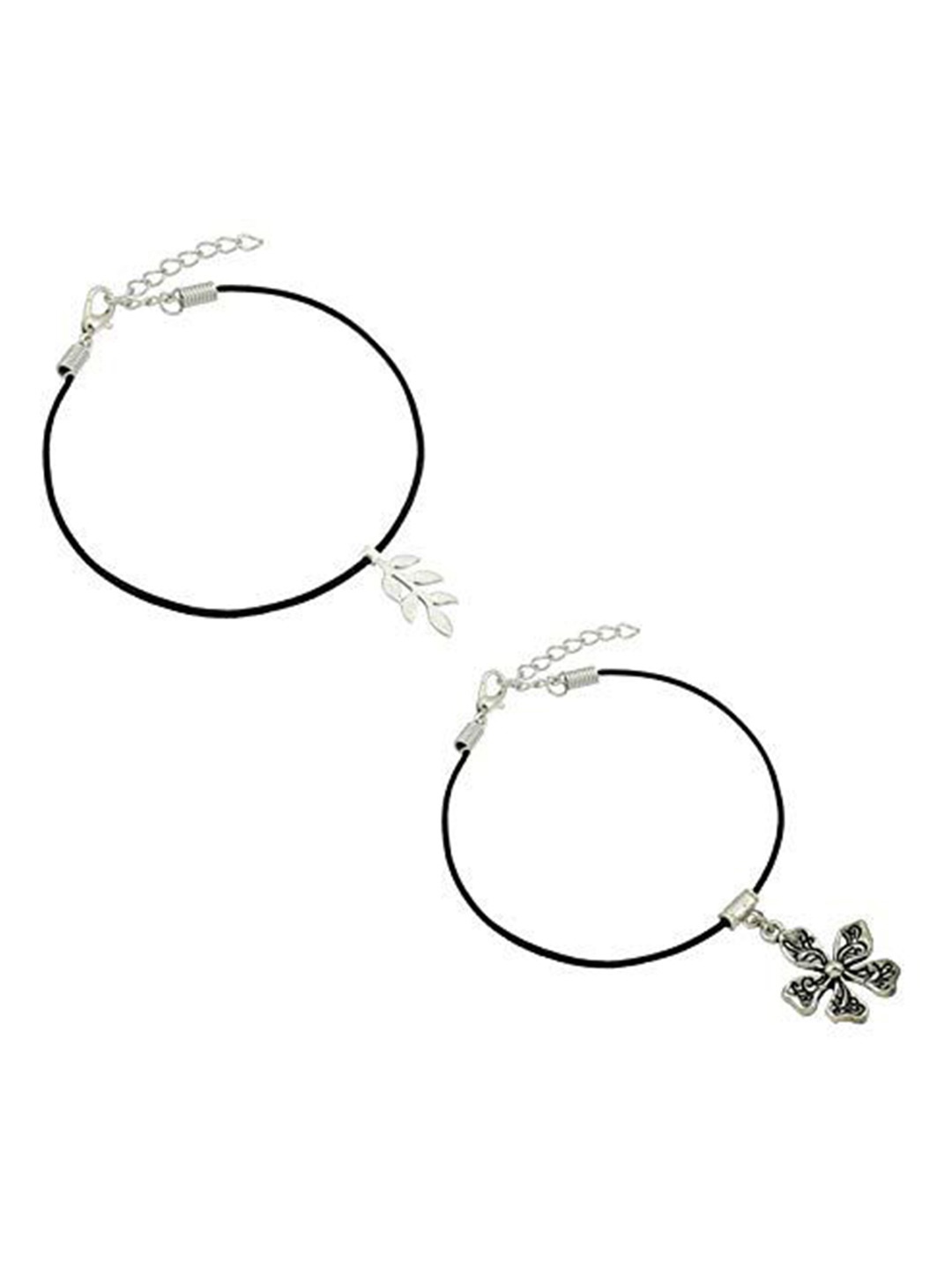 

HIGH TRENDZ Women Set of 2 Anklets, Black