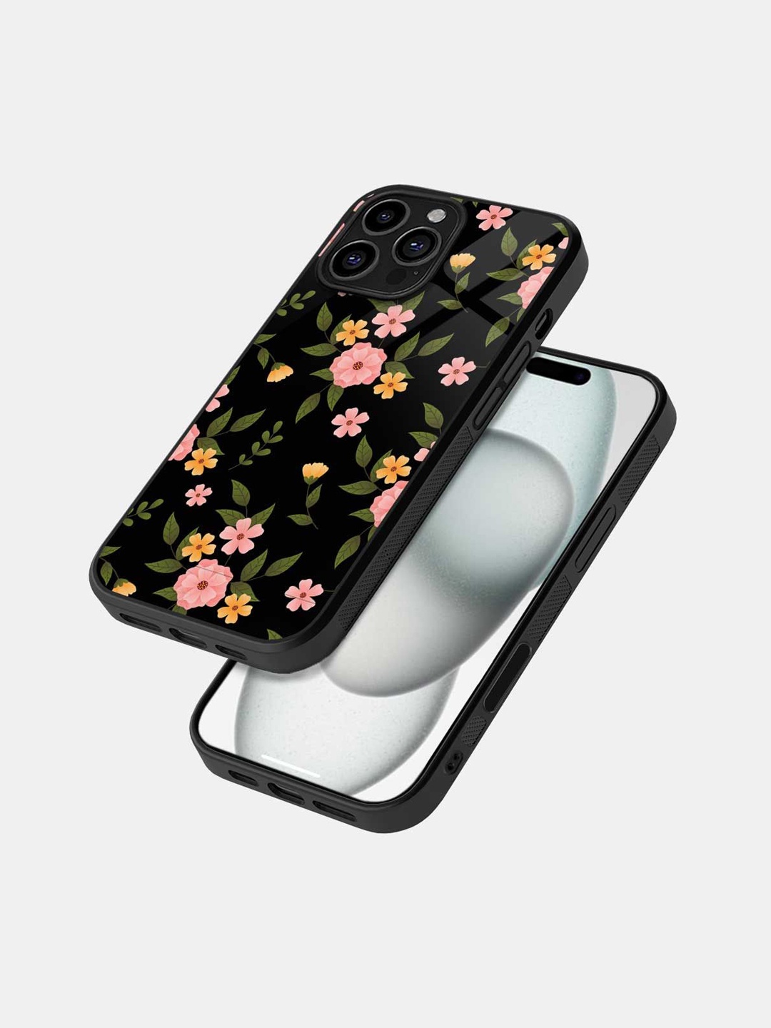 

macmerise Floral Printed iPhone 16 Pro Max Bumper Case Mobile Accessories, Black