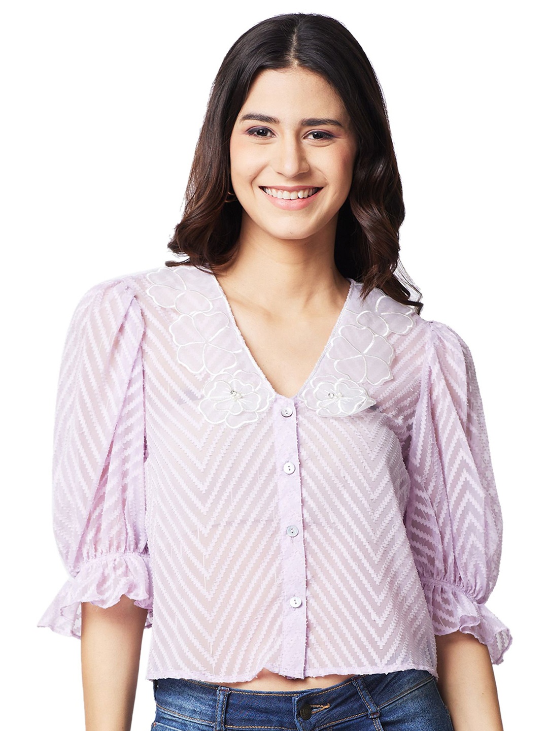 

IZEL Women Opaque Chevron Casual Shirt, Lavender