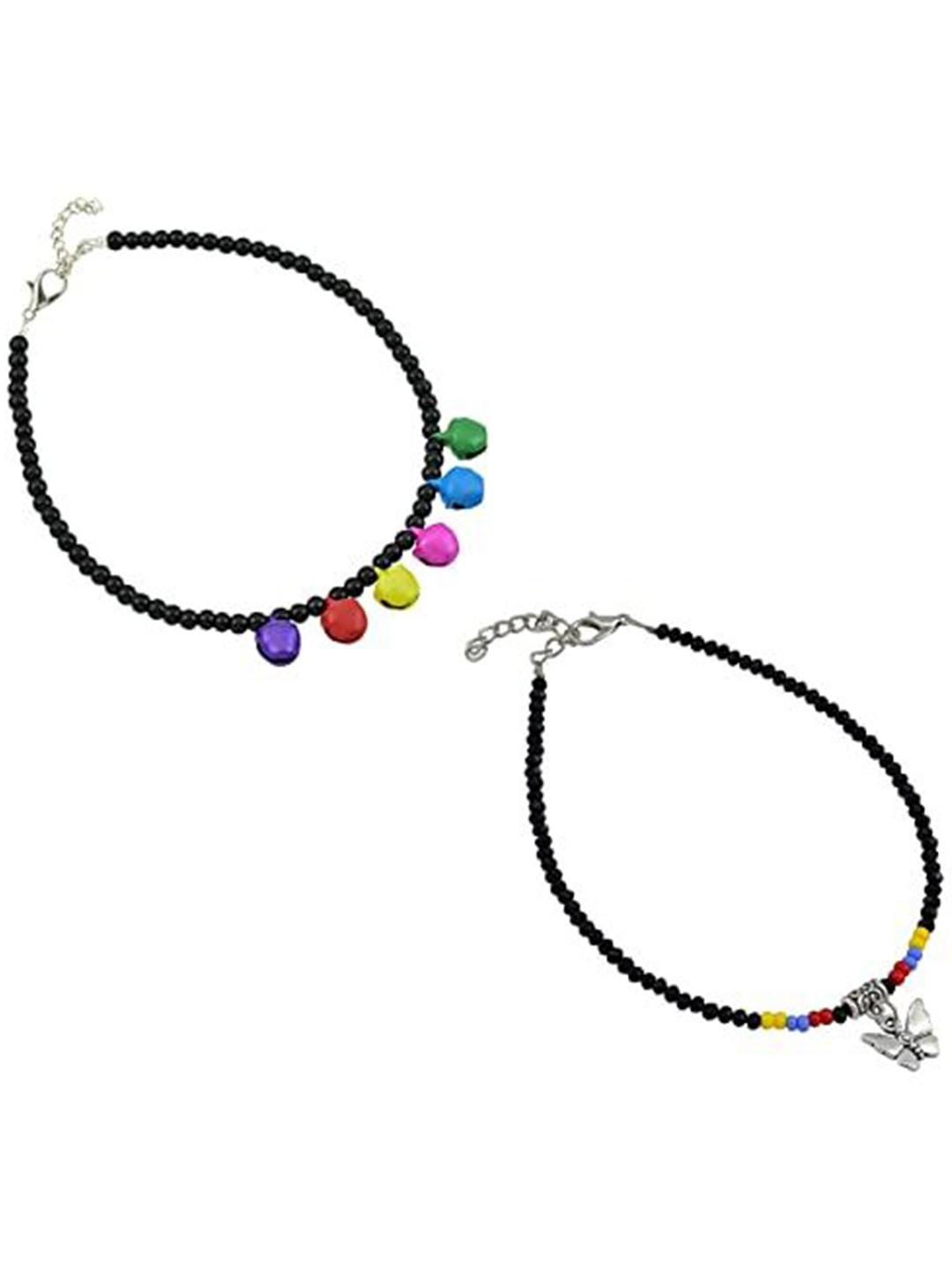 

HIGH TRENDZ Women Set of 2 Anklets, Black