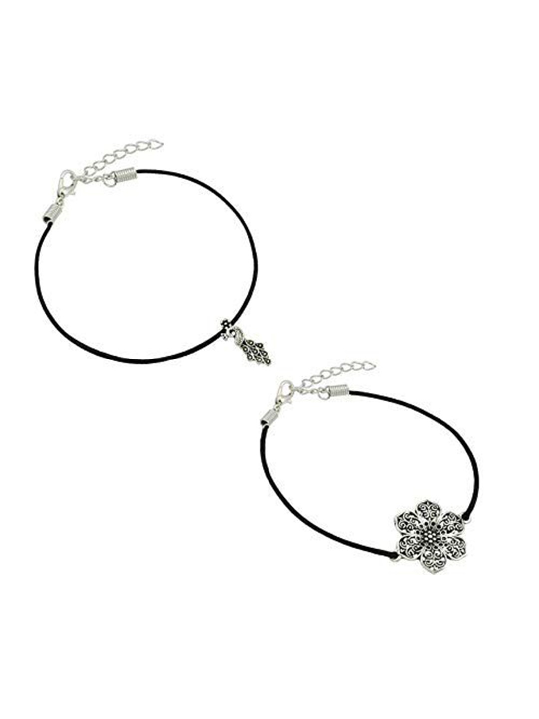 

HIGH TRENDZ Women Set of 2 Anklets, Black