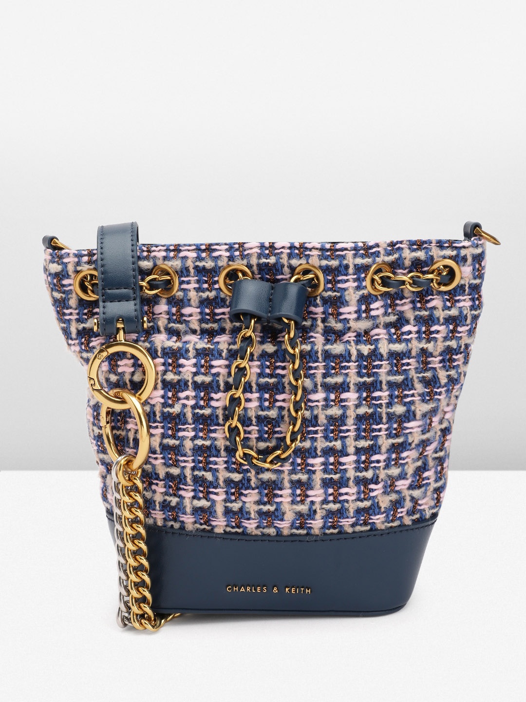 

CHARLES & KEITH Textured Structured Sling Bag, Navy blue