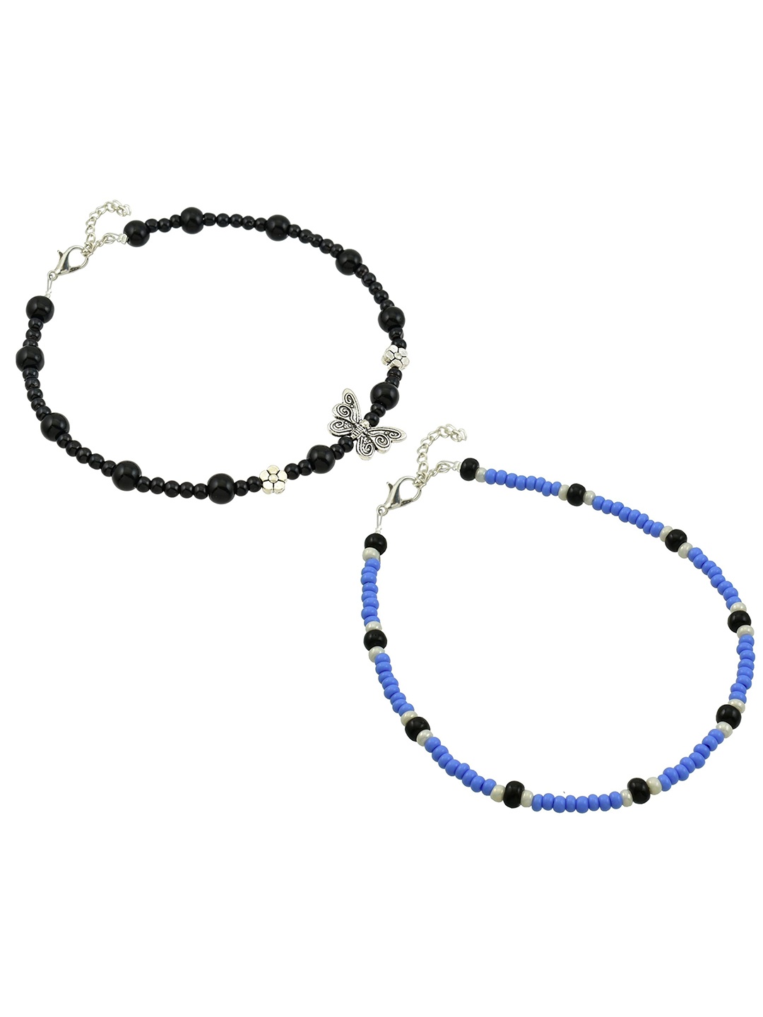 

HIGH TRENDZ Women Set of 2 Anklets, Black