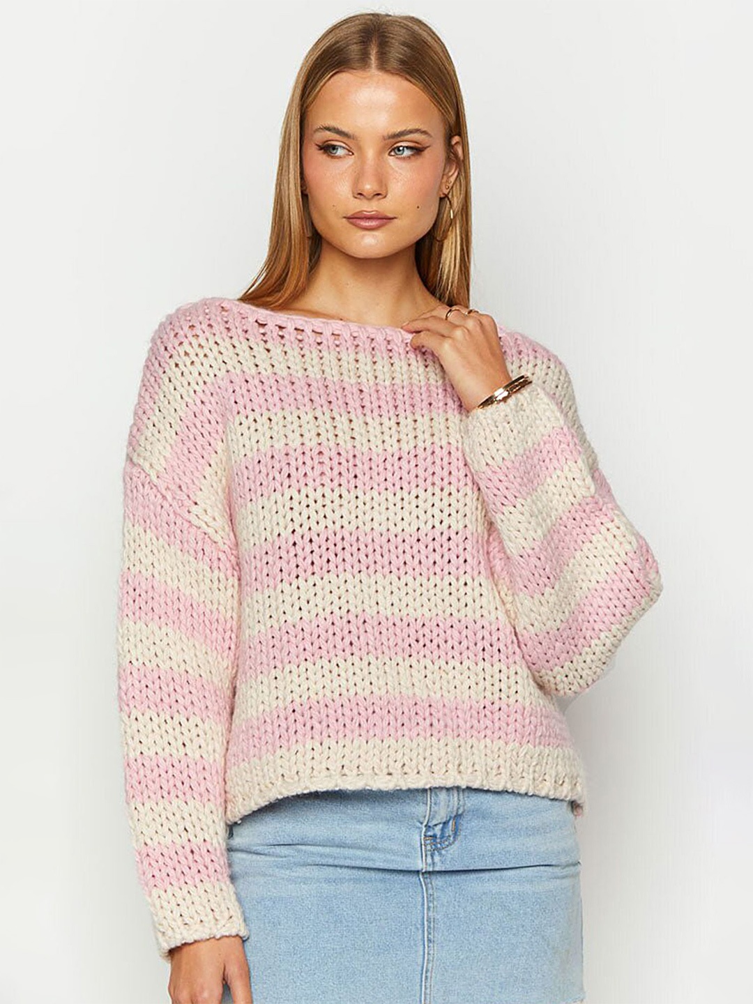 

LULU & SKY Women Striped Pullover, Pink